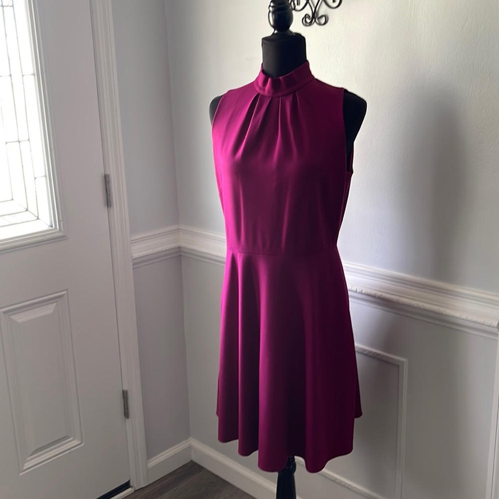 Magenta mock neck sleeveless dress